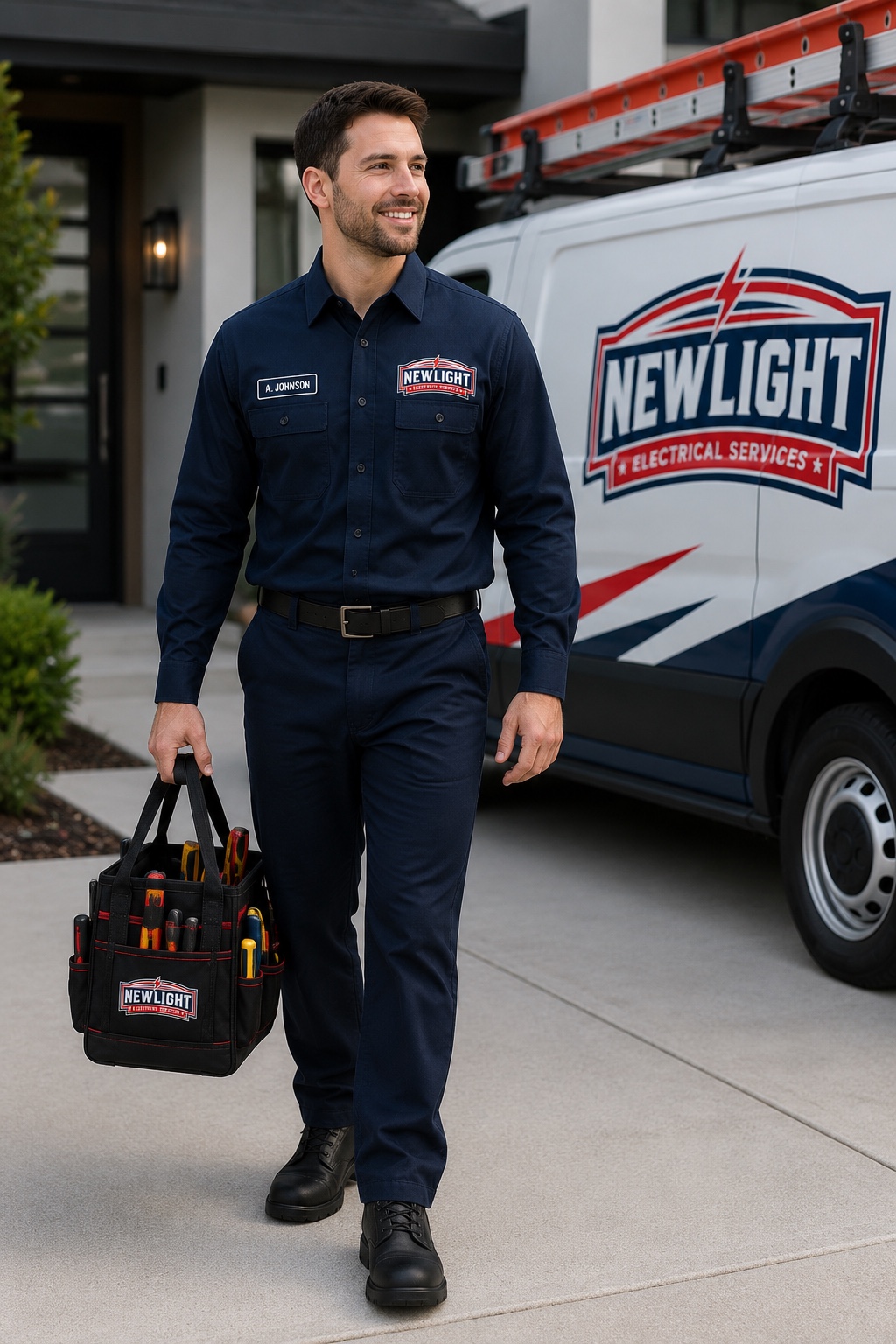 NewLight electrician arriving at a home